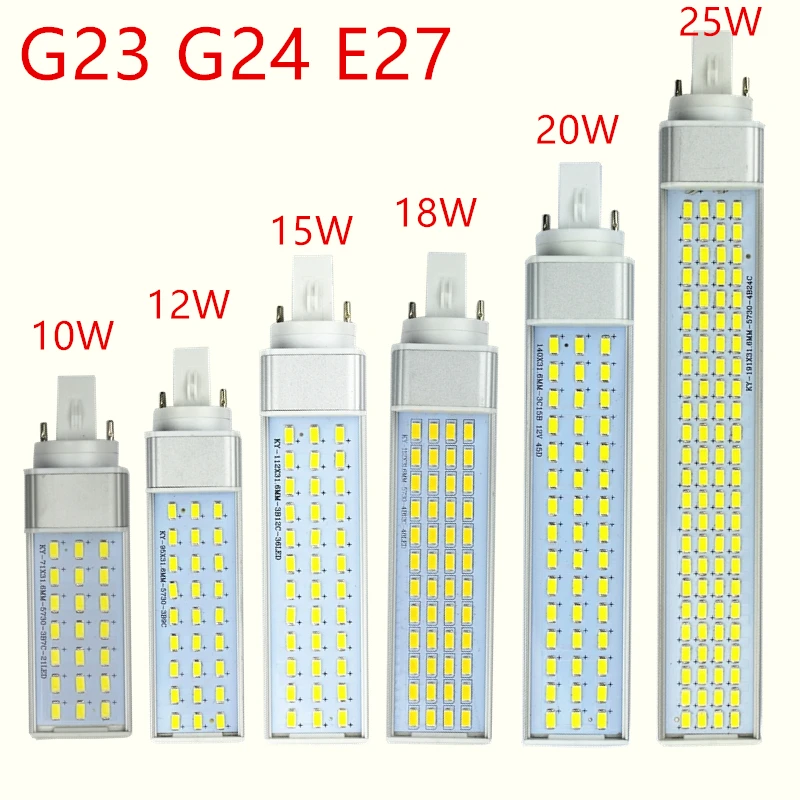 5 шт./лот g23 g24 e27 Светодиодная лампа 10 Вт 12 Вт 15 Вт 18 Вт 20 Вт 25 Вт 5730 светильник теплый белый/холодный белый точечный светильник с горизонтальной вилкой