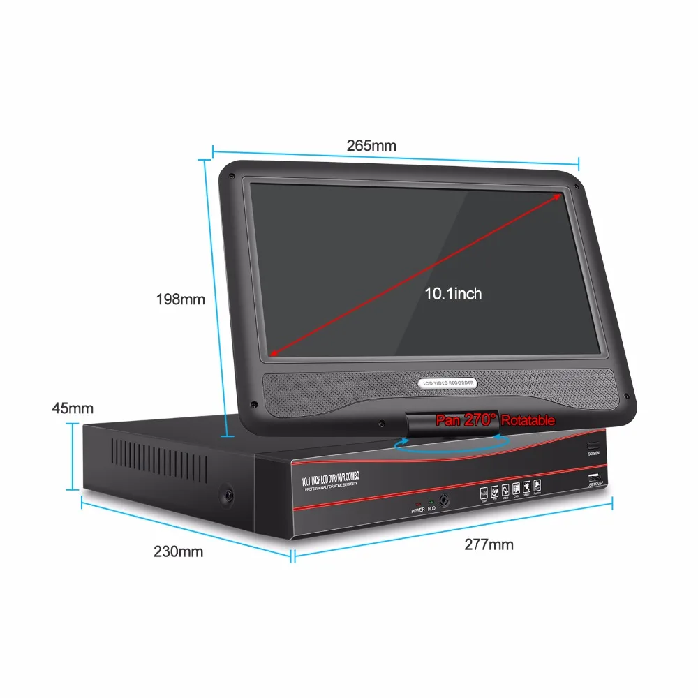 Techege все в одном сетевой видеорегистратор безопасности 8CH CCTV PoE 48V NVR 1080P с 10,1 ''ЖК-экраном обнаружения движения Onvif RTSP