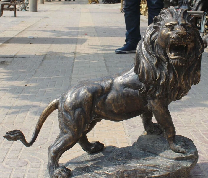

huij 006469 22" Bronze Guardian Evil Ferocious Foo Dog Leo Lion Tread Stone Animal Statue