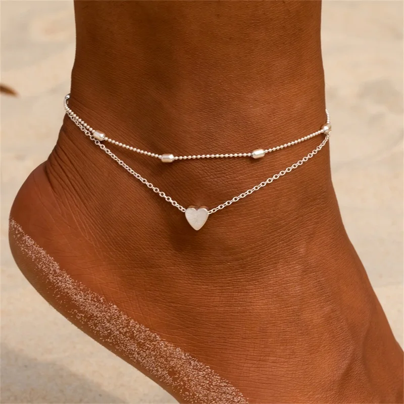 

IFMIA Women'S Anklet Bohemian Layered Heart Anklet 2019 Summer Beach Anklets On Foot Ankle Bracelets For Women Leg Chain