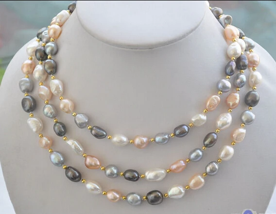 

Wholesale FREE SHIPPING P4357 50" 11mm white pnk gray black baroque freshwater pearl necklace