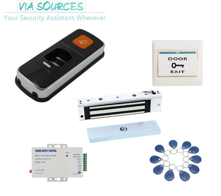 

Direct Factory Access Control kit with doorbell 10 tags cards Biometric Fingerprint RFID ID 180kg magnetic electric lock