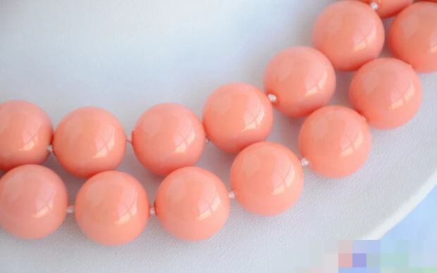 

FREE SHIPPING>>>@@ > 3200 2row CORAL PINK ROUND SOUTH SEA SHELL PEARL NECKLACE