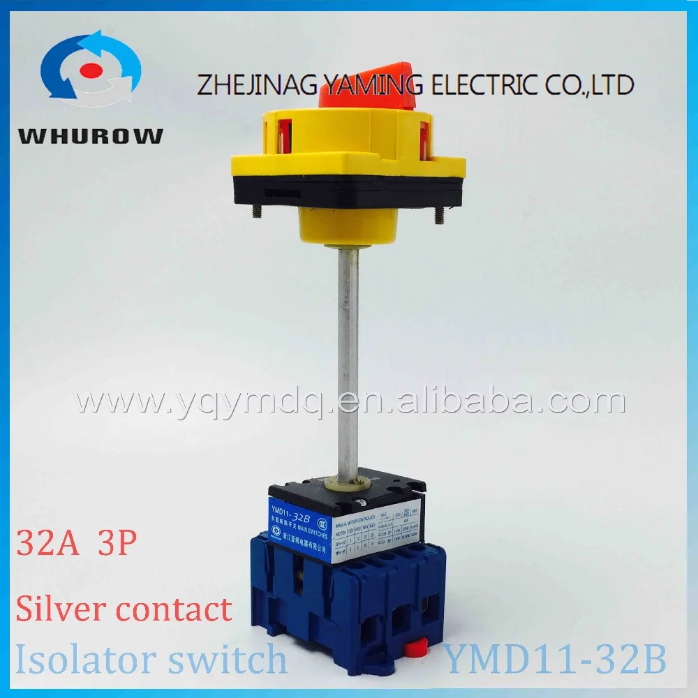 

Isolating switch YMD11-32B with padlock handle aluminum pole 32A Load break power cut off operation outside electrical cabinet