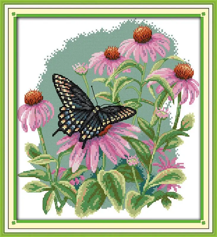 

Butterfly over flowers Embroidery Floss DMC Cross Stitch In 11CT Needlework Counted Cross Stitch Kit for Embroidery Cross Crafts