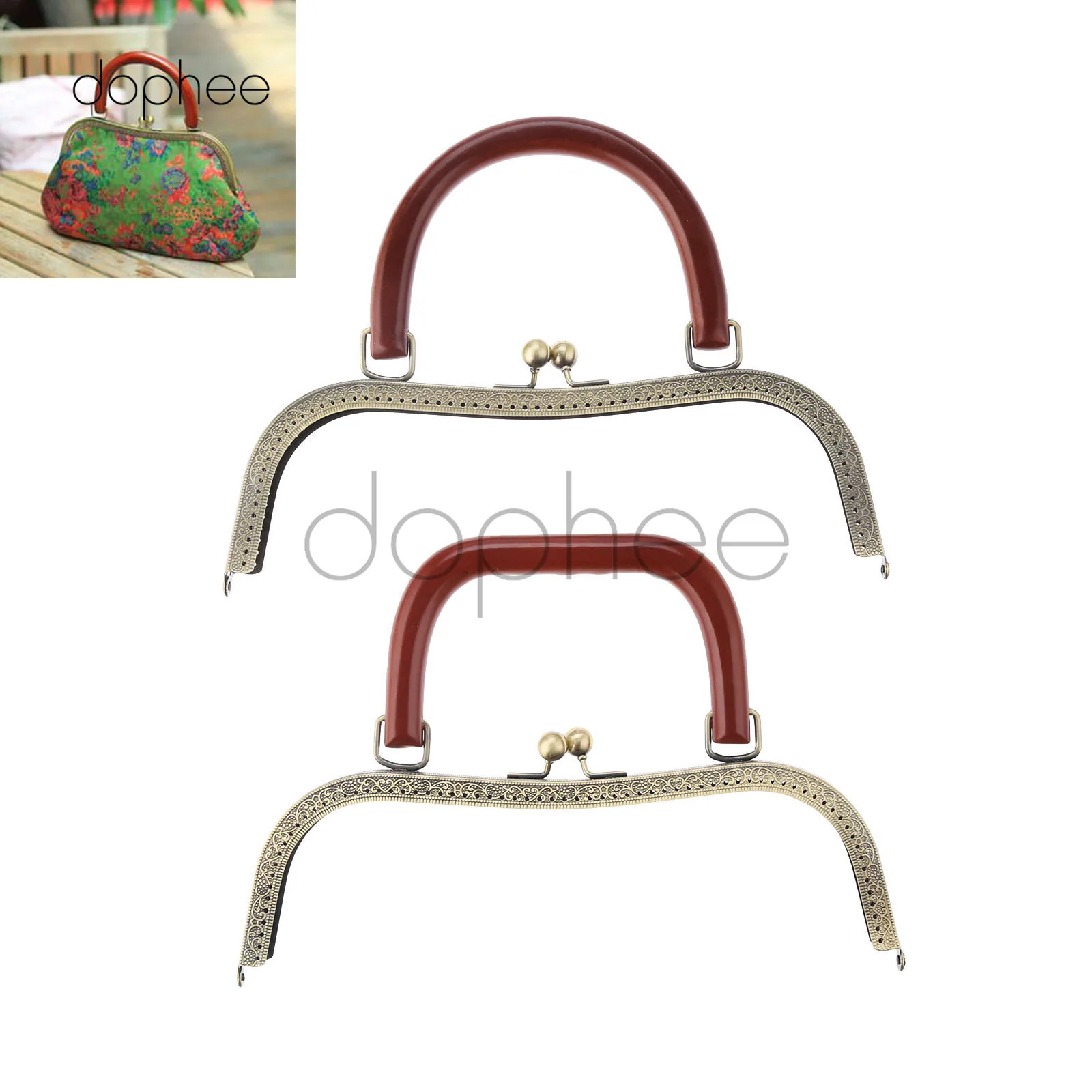 

dophee 1pcs 27cm M-Shape Metal Purse Frame Round/Square Wood Handle Kiss Clasp For DIY Bag Accessories