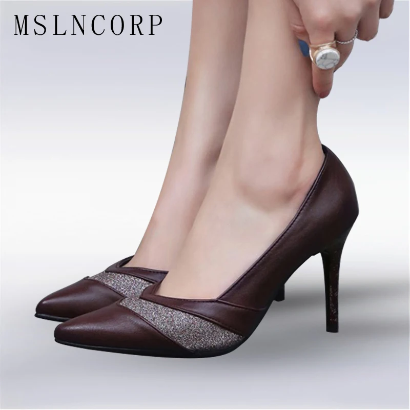 

Plus Size 34-43 New Spring Autumn fashion Simple women pumps Shallow mouth Pointed Toe Sexy Party Dress Shoes Slip-on Stilettos