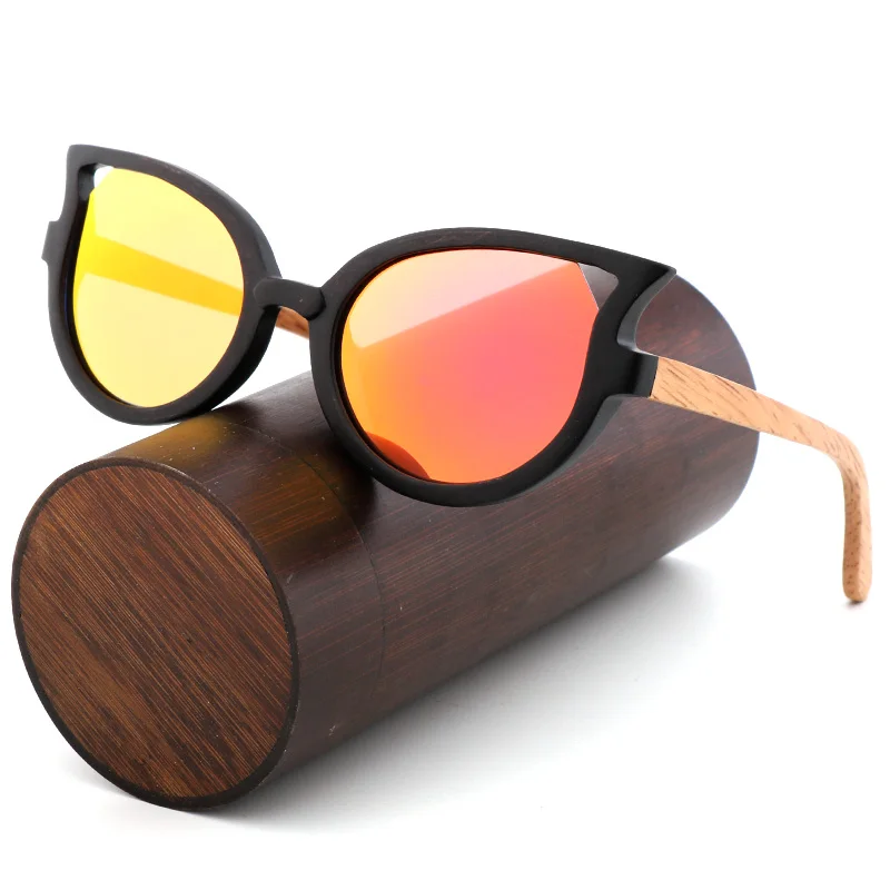 Новые модные женские солнцезащитные очки кошачьи глаза, женские деревянные солнцезащитные очки ручной работы, мужские бамбуковый футляр для очков UV400 Gafas de sol