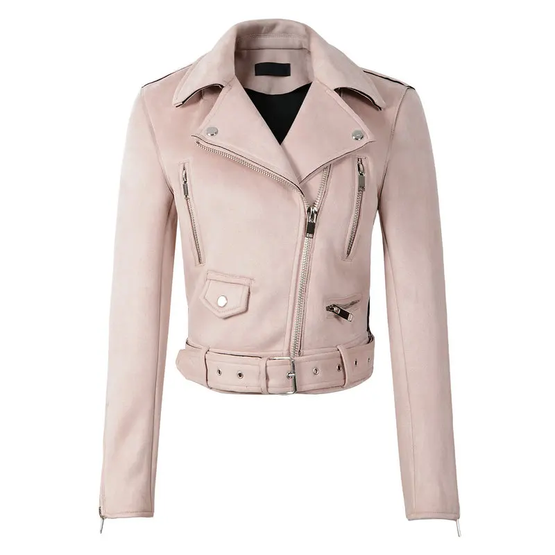 Новинка года; Лидер продаж; женские модные куртки и пальто из мягкой замши из искусственной кожи; женская матовая верхняя одежда с воротником на молнии и поясом; цвет розовый - Цвет: BN29 Pink