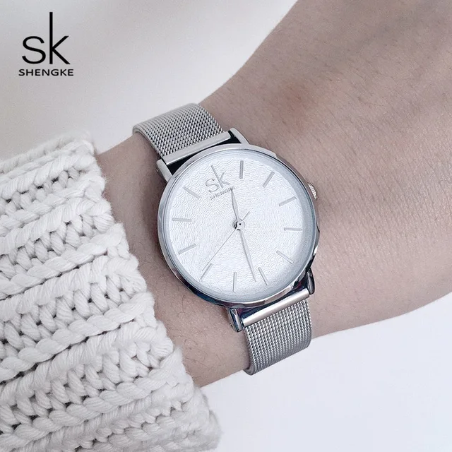 Shengke Watches Women Top Brand Luxury Silver Stainless Steel Female Quartz Watc Shengke Watches Women Top Brand Luxury Silver Stainless Steel Female Quartz Watc