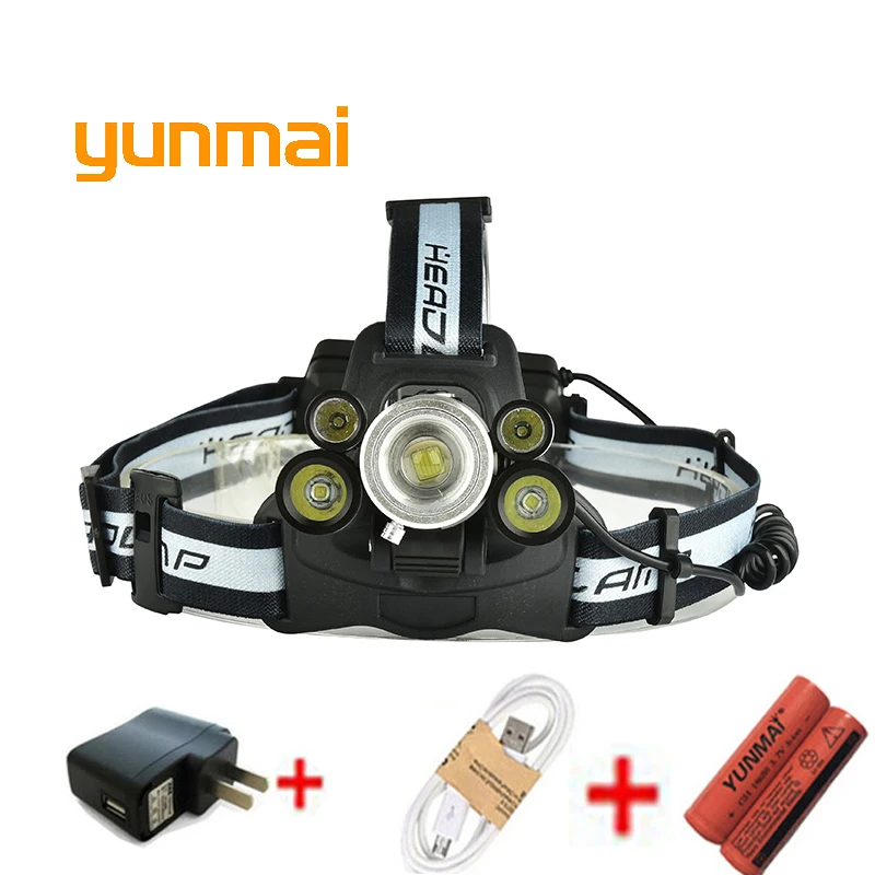 Yunmai 15000LM LED 3 * CREE XML T6 + 2Q5 зум фары USB фара освещение свет фонарик фонари Рыбная ловля