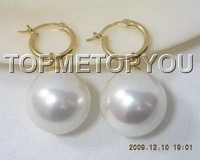 

Free Shipping >> WOW 20mm round white shell pearls dangle earrings dty mmfu