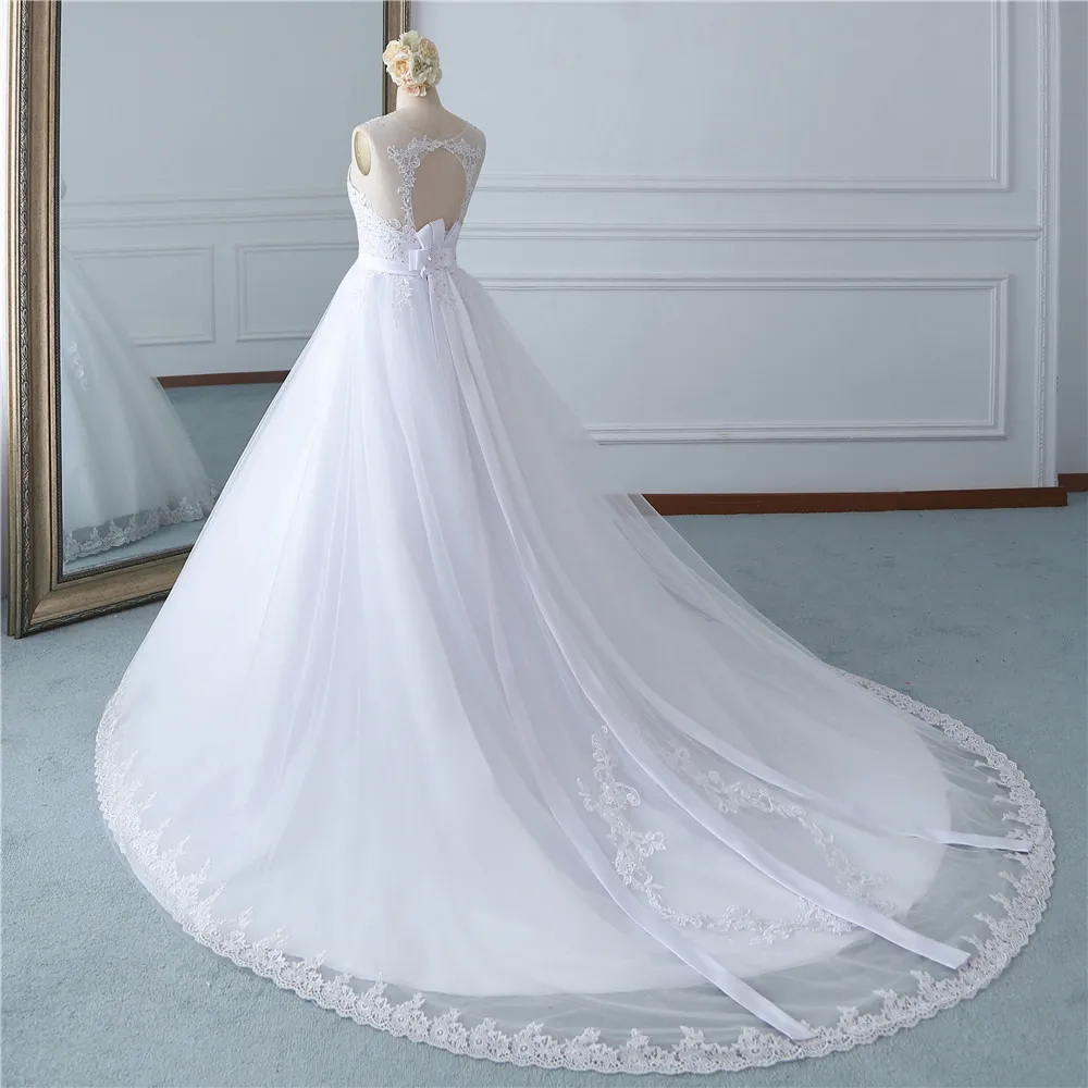 Fansmile Тюль Mariage Vestido De Noiva белые кружевные свадебные платья размера плюс Длинный Шлейф Свадебные платья невесты платье FSM-454T