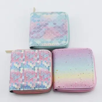 

Student Girl Sequins Coin Purse Mermaid Scale Gradient Color Zipper Short Wallet