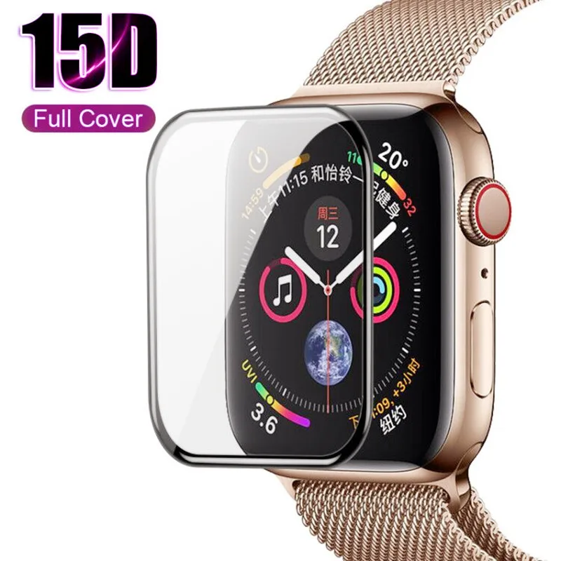 

15D Curved Full Cover Tempered Glass For Appple Watch 1 2 3 4 Screen Protector For Iwatch 38 40 42 44mm Protective Glass Film