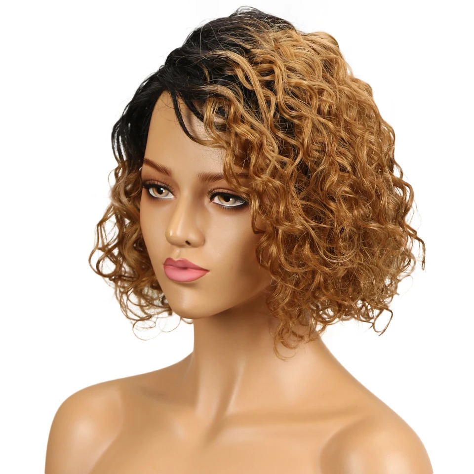Sleek Brazlilian Curly Human Hair Wigs For Black Women Fashion Part Lace Wig Color T1b/27 T1b/Red Perruque Cheveux Humain Wig