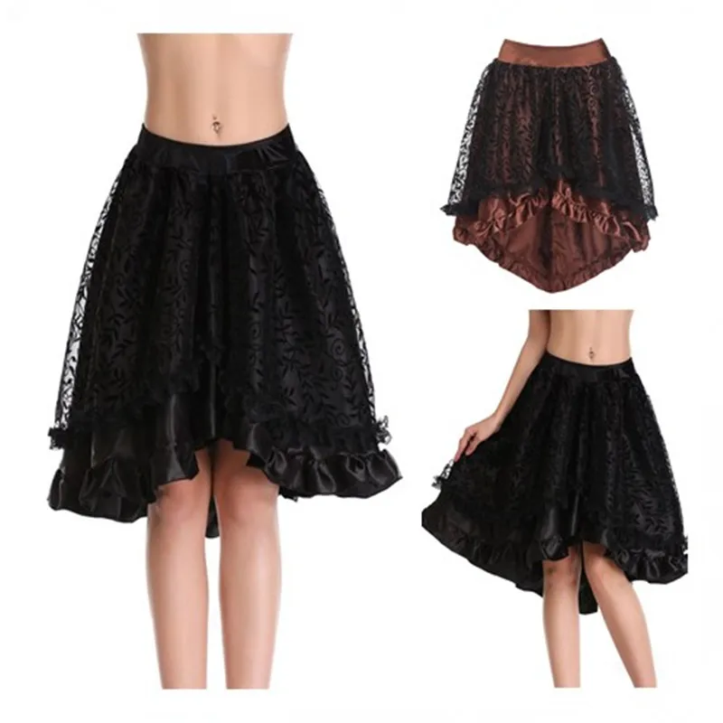 

Plus Size 6XL Victorian Asymmetrical Ruffled Satin & Lace Trim Gothic Skirts Women Corset Dress Vintage Steampunk Skirt Cosplay