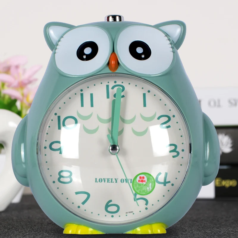 Analog Cartoon Owl Shaped Alarm Clock with Light and Snooze Quartz