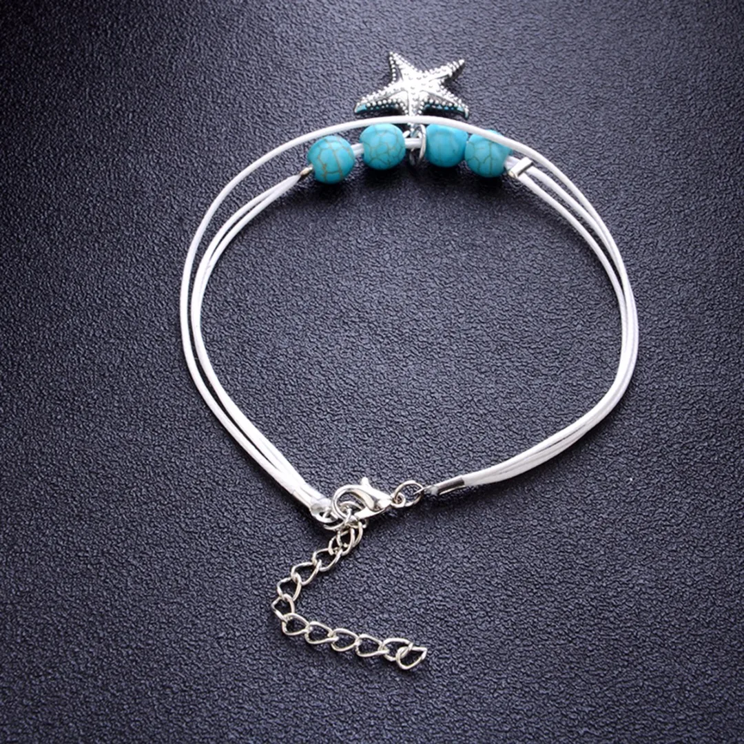 Sainio Beads Starfish Anklets For Women 2018 New Leather Ankle Bracelet Boho Women Beach Barefoot Fashion Bohemian Jewelry