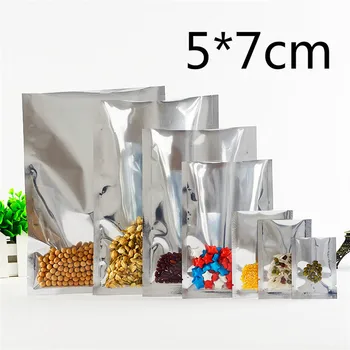 

5*7cm Open Top Silver Aluminium Foil Clear Plastic Pack Bag Vacuum Pouches Heat Seal Party Gift Bag Food Storage Package Bags
