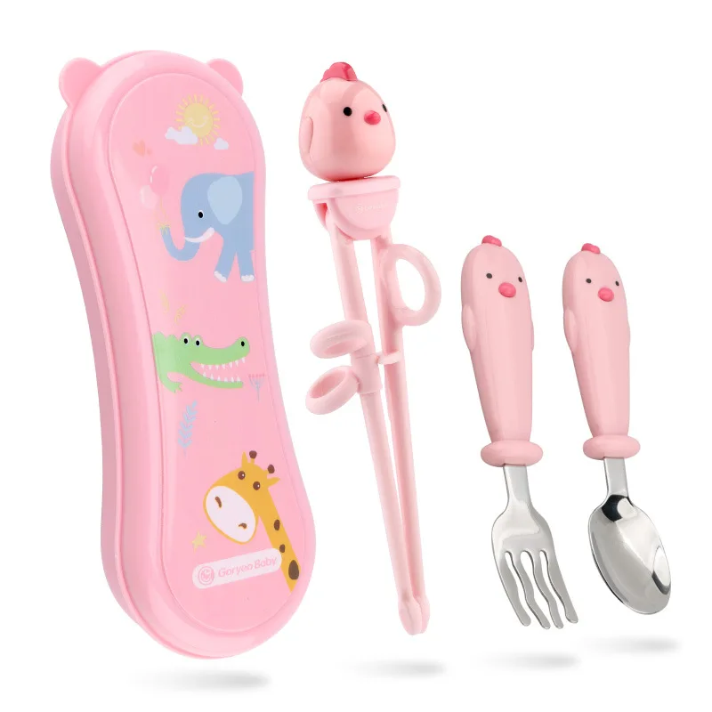 Учебные палочки для еды набор ABS желтая Ложка Вилка малыш палочка для еды детский чехол розовый Чоп палочки держатель