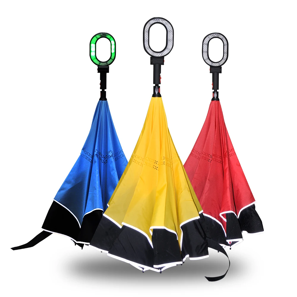 Double layer reverse self standing umbrella with rgb led light for