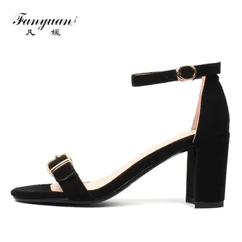 

Fanyuan Summer Ankle Strap Fashion Women Sandals Concise Elegant Shoes Buckle Strap High Heels Sandals Hoof Heels Women Shoes