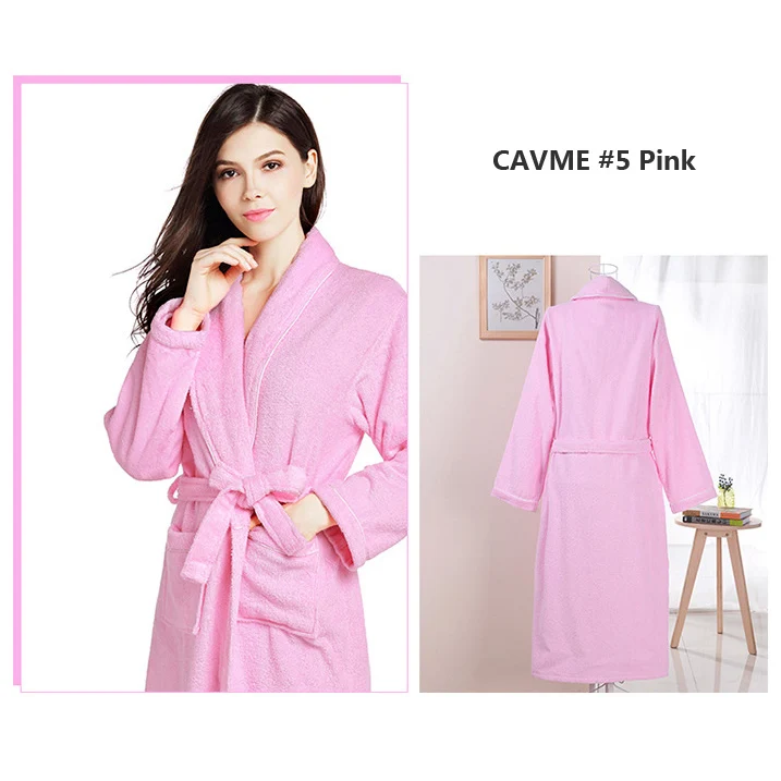 Хлопковый махровый халат для пары, кимоно, полотенце, халат для отеля, халаты для женщин и мужчин, длинный халат для отдыха, длинный рукав, ночной халат - Цвет: CAVME 5 Pink