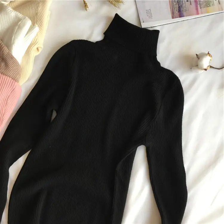 Suéter grueso de punto para mujer, Jersey acanalado de manga larga con cuello alto, Jersey ajustado, suave y cálido, otoño e invierno, 2022