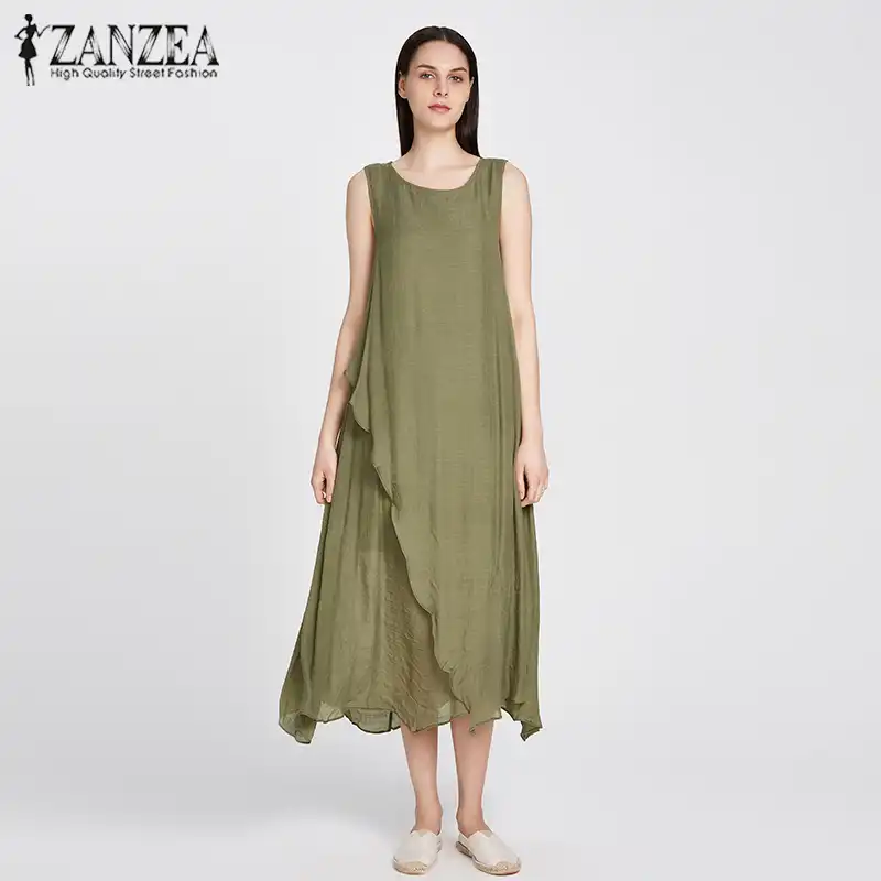 sleeveless linen maxi dress
