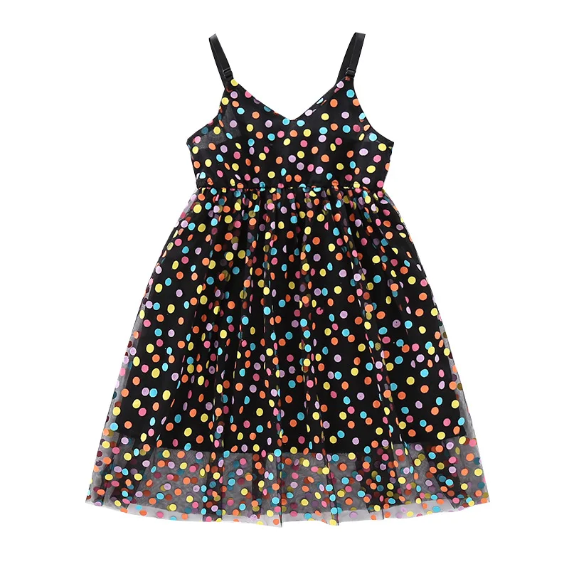 

black tulle lace vintage gown age for 3-12 yrs little girls colorful dot dress princess prom summer kids sleeveless party frocks