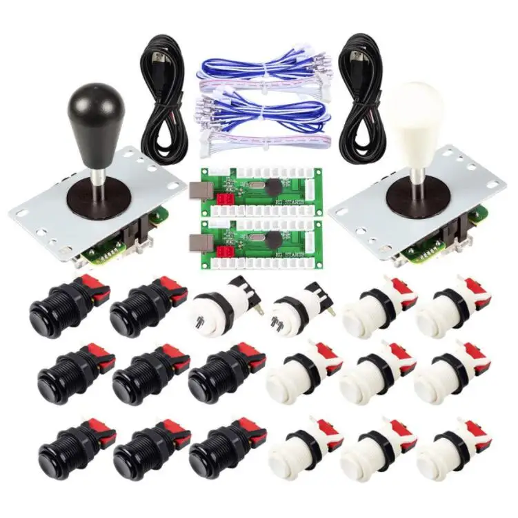 2 Player Arcade USB Encoder Ellipse Oval Joystick Hanlde + American Style Arcade Buttons for PC MAME Raspberry Pi All Windows 