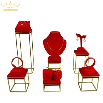 High Quality Stainless Steel Jewelry Earring display Necklace showcase Jewellery Display Rack stand holder Red Velvet
