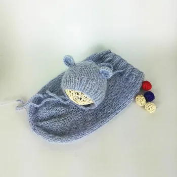 

newborn Baby Sleeping Bags Set Baby Bear Hat Crochet Knitting Sack Hat Suits Infant Baby Sleeping Costume Photography Prop