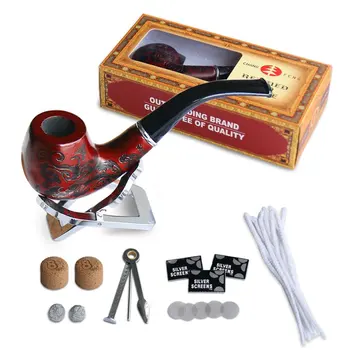 

Wooden Cigarette Tobacco Smoking Pipe with 3-in-1 Pipe Scraper + 2 Cork Knockers + 10 Pipe Cleaners + Pipe Screens + Pipe Holder