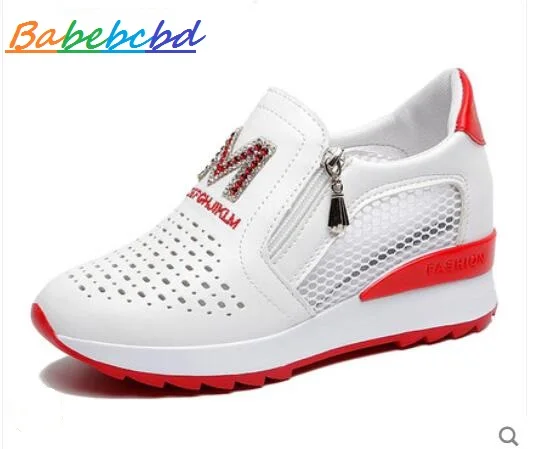 

Women's hollowed-out aerated mesh high shoes spring 2019 new all-in-one aerated mesh casual single shoes