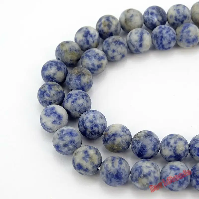 

Fctory Price Round Natural stone beads Matte Frosted Nahcolite blue dot white stone Loose beads for Bracelet making Jd557