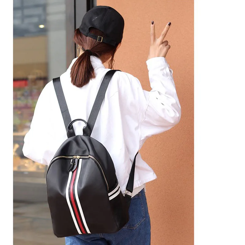 Женский рюкзак, школьные сумки для девочек-подростков, Нейлоновый, на молнии, в полоску, дизайн, черный, женский рюкзак, модные дорожные сумки, Femme Mochila