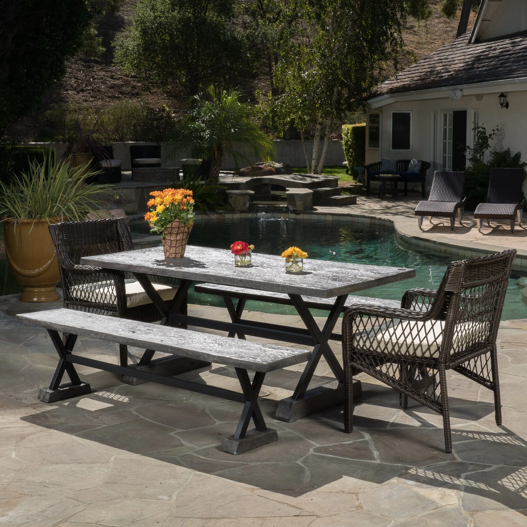 Cary Outdoor 5-piece Brown Picnic Dining Set