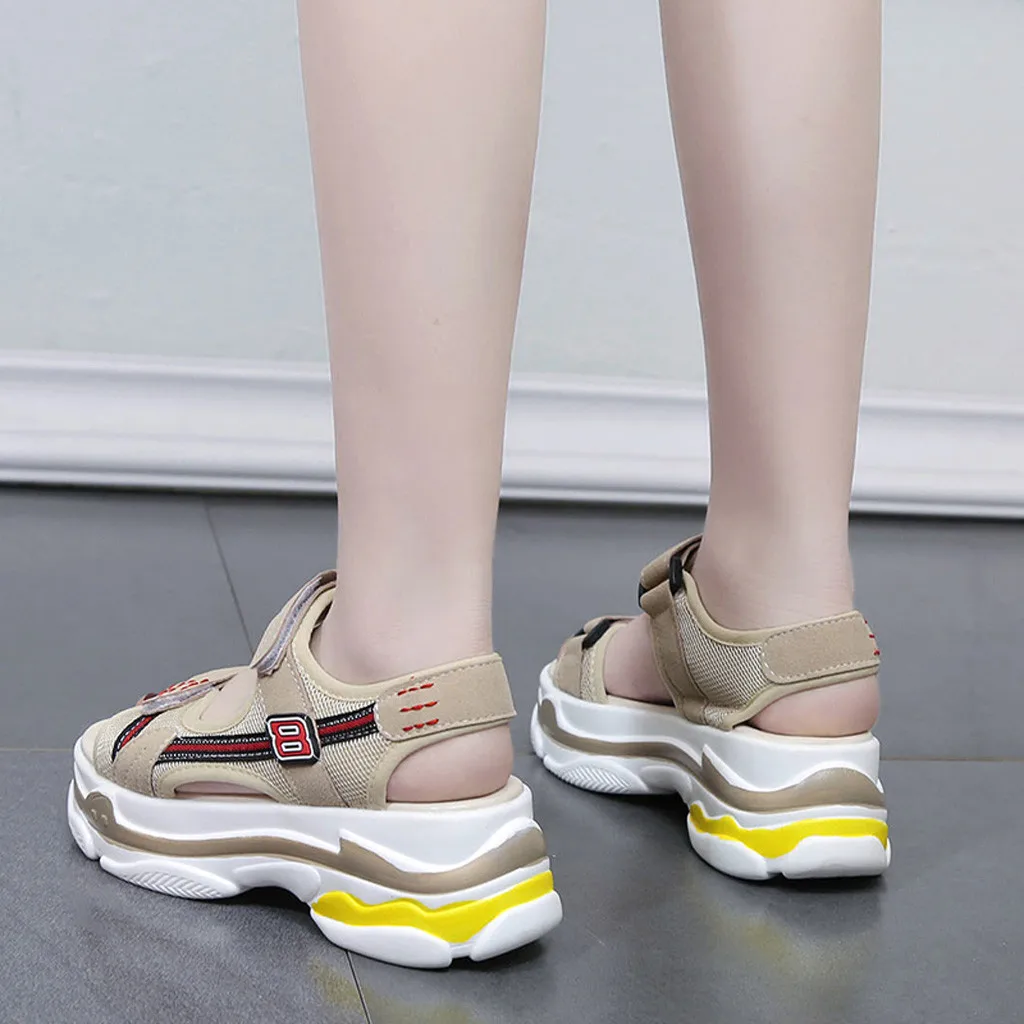 

Womens Outdoor Round Toe casual Sandals Breathable Wedges Hook&Loop Sandal fashion Leisure Solid Color Sandals for travel Apr 3