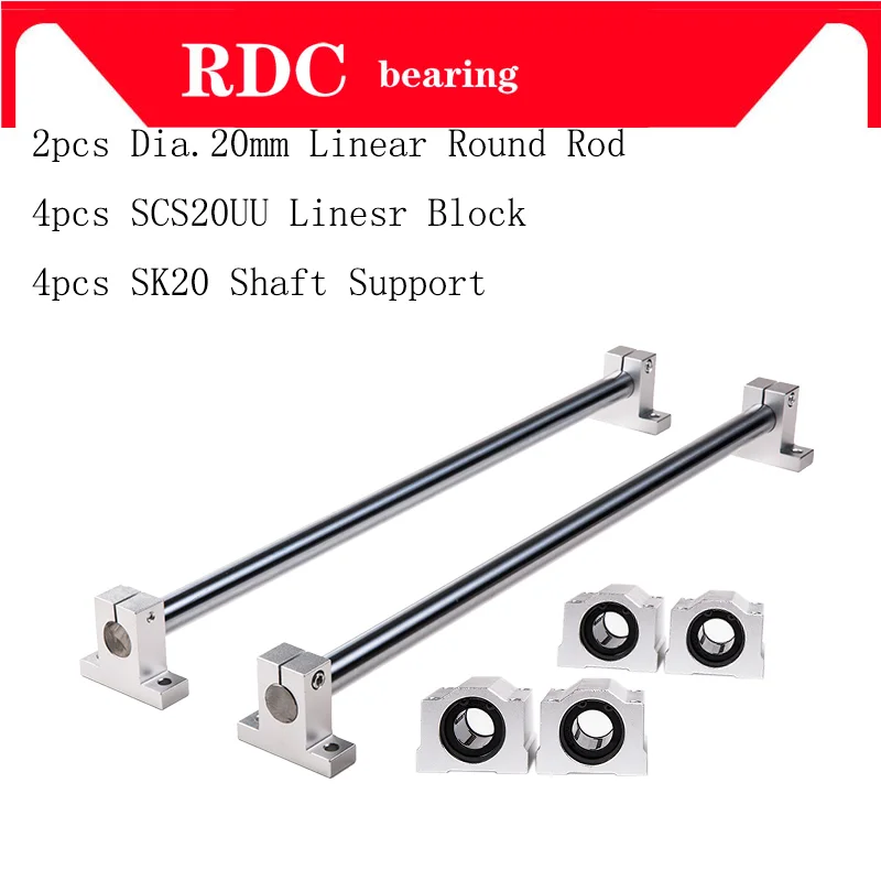 Linear Round Rod 20mm chrome plated linear motion rail rod shaft+ SCS20UU Linear Slide Bearing Block +SK20 Shaft Support Linear Round Rod 20mm chrome plated linear motion rail rod shaft+ SCS20UU Linear Slide Bearing Block +SK20 Shaft Support