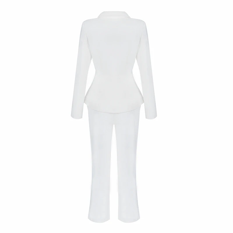 Beateen Women's White Buttons Formal Elegant Blazer Pantsuits 2 Piece Suit Sets 2018 New Fashion