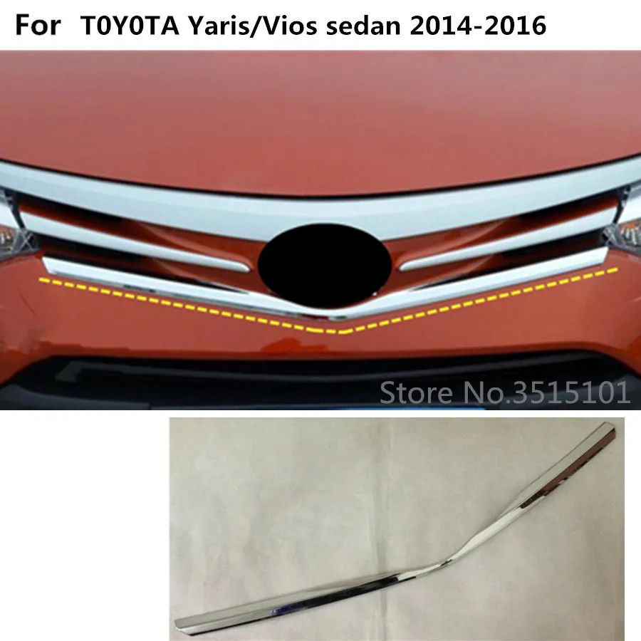 

car body Styling ABS chrome trim Front up Grid Grill Grille molding panel 1pcs For Toyota Vios/Yaris sedan 2014 2015 2016