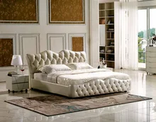 diamond buttons tufted contemporary genuine leather bed modern bedroom furniture made in China