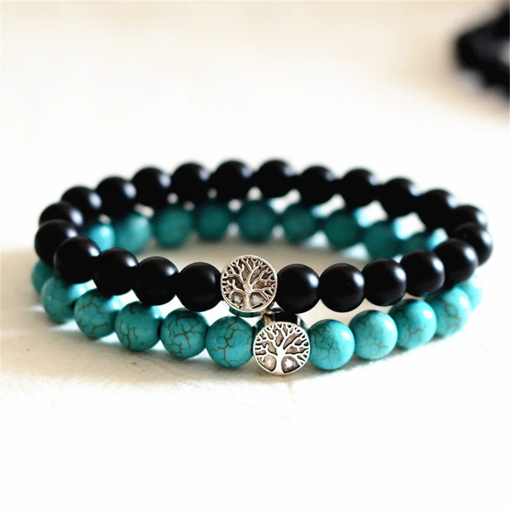 

New Arrival Buddhist Round OM Tree of Life Charm 8mm Beads Bracelets Natural Stone Beaded Bracelet Energy Yoga Set Bracelet