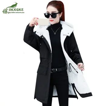 

Medium long lamb fur coat female 2020 new winter women windbreaker jacket plus velvet thick quilted warmth loose parkas outwear