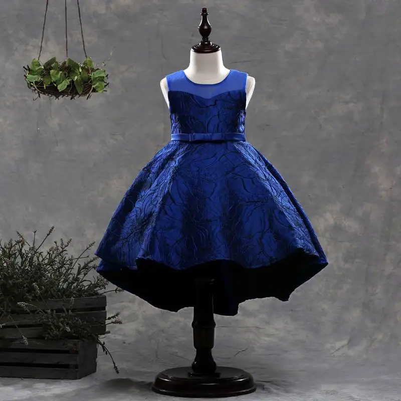 ; эксклюзивное детское платье с шлейфом; Жаккардовые Плотные вечерние платья принцессы с цветочным принтом для девочек; детская одежда; E2199 - Цвет: Royal Blue