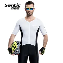 Santic Men Cycling Short Jersey One-piece Suits Anti-UV Breathable 4D Padded MTB Road Bike 1/2 Short Quick Dry Bicycle Skin suit
