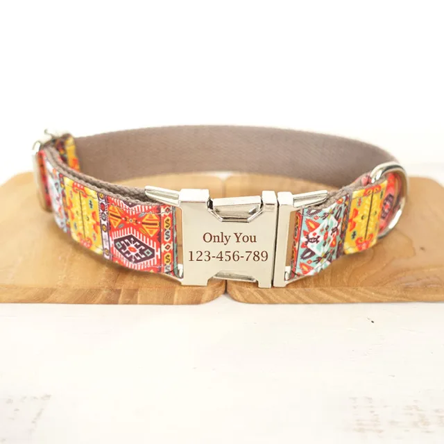Cheap Personalized Dog Collar Engraved Name Phone Number Handmade Soft Dog Collars National Features Bohemian Style 5 Sizes