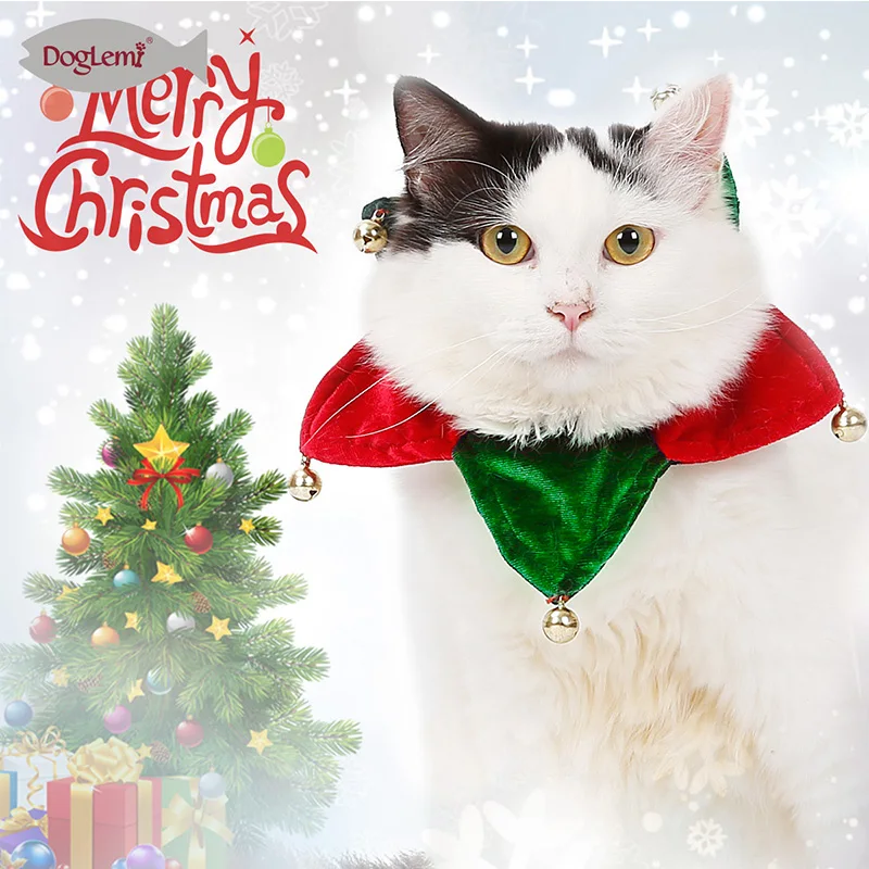 Christmas Pet Cat Dog Collar Bibs With Small Bells Puppy Kitten Neckerchief Adjustable Scarf Collars | Дом и сад
